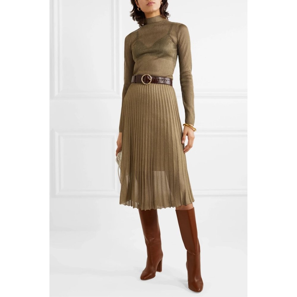 Vince Metallic Ribbed-Knit Turtleneck Top